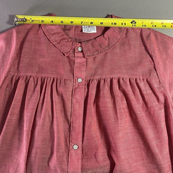 Vtg CAROLE Snap Front Pockets House Dress Coat Robe Lightweight Womens S Red - Picture 5 of 9